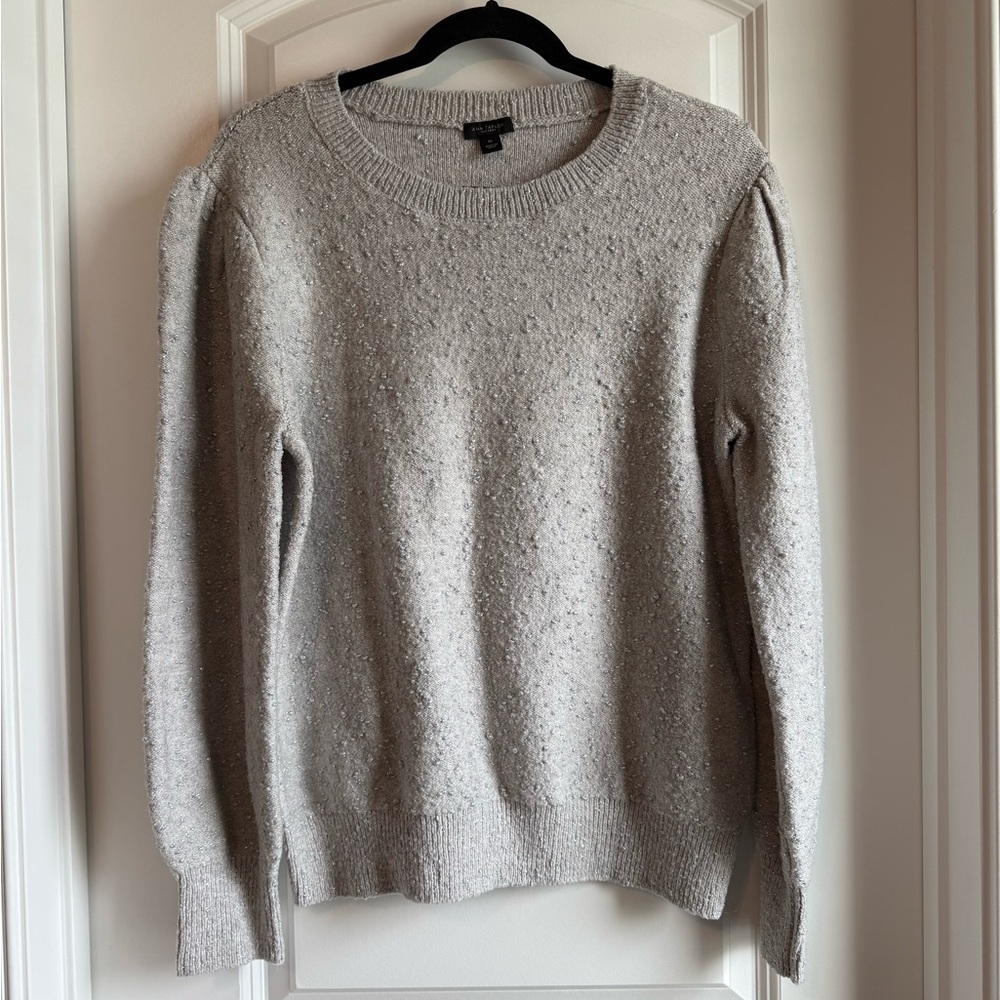 Ann Taylor Gray and Silver Crew Neck Sweater XL